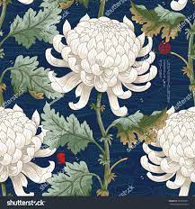 Seamless Background With Japanese Chrysanthemums And Ornament On Backdrop Inscription Vintage Floral Wallpapers Chrysanthemum Painting Japanese Chrysanthemum