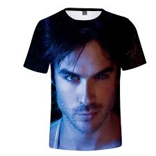 Camiseta de Manga Curta Masculina, Série de TV, The Vampire Diaries, Damon,  Salvatore, ena, Claude, Victor, Stuart, Damon, Salvatore, 3D