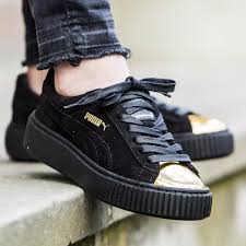 Black And Gold Puma Shoes Puma Suede Creeper Black Gold Fenty Rihanna Sneaker Toe New Womens Size 6 10 Puma Wildleder Sneaker Rihanna Sneakers