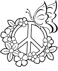 With coloring, our creativity sparks as we are able to mix and match colors and details to have an artistic outcome. Coloring Page Of Flowers Peace Sign And Butterfly
