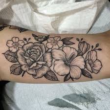 Black And Grey Peony Hawaiian Island Flower And Different Flower Tattoo Inspiratio Tattoos Body Art Tattoos Half Sleeve Tattoo
