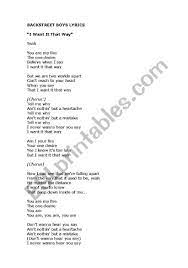 But we are two worlds apart can't reach to your heart when you say English Worksheets I Want It That Way Backstreet Boys