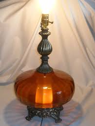 Vintage Mid Century Modern Amber Glass Table Lamp Hollywood Regency Picclick Com Glass Table Lamp Vintage Lamps Candlestick Lamps