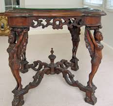 Antique Victorian Era Table With Carved Figure Legs And Beveled Glass Top Antique Table Victorian Furniture Art Nouveau Furniture