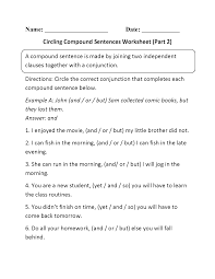 Circling Compound Sentences Worksheet Part 2 Compound Sentences Sentences Conjunctions Worksheet