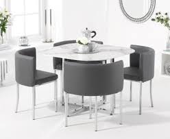 Matching hutch to go along with the set. Algarve White Marble Stowaway Dining Table With Grey High Back Stools Grey 4 Chairs 749 00 Save Up To 27 Off