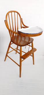 Antique Wood High Chair With Enamel Tray Child S Oak Wood High Chair Farmhouse Enamelware Tray Wood High Chairs Antique High Chairs How To Antique Wood