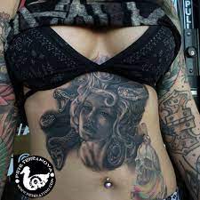 Black And Gray Medusa Stomach Tattoo Black And Grey Tattoos Stomach Tattoo Tattoos