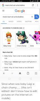 In some mario kart games, not all the characters are immediately. Yes Optus Volte 438 Pm 32 G Mario Kart Wii Unlockables Google Mario Kart Wii Unlockables All Images Videos Shopping News According To Fandomcom Baby Daisy Chain Chomp Birdo Mario Kart Wii