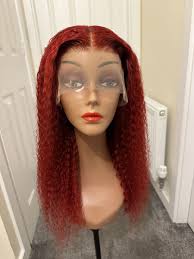 Mara Bright Ruby Red deep curly European 100% human hair lace front wig