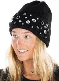 Funky Junque Bedazzled Embellished Beanie, Women's Rhinestone Winter Hat,  Sparkly Knitted Cap for Cold Weather