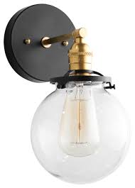 Modern Farmhouse Clear Globe Wall Sconce Black Brass Industrial Wall Sconces By Peared Creation