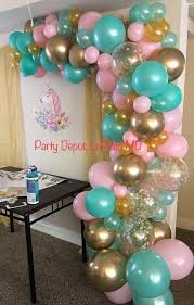 Organic Balloon Garland Wall Decoration Gold White Rose And Poweder Blue Perfect For A Unico Birthday Party Balloon Party Balloons Unicorn Birthday Parties