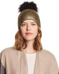 Check spelling or type a new query. Jocelyn Metallic Fur Pompom Beanie Hat In Gold Black Brown Lyst