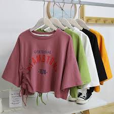 Women's Loose Drawstring Crop Tops Short T-Shirt Slim Fit Stretchy Tee  Clubwear | eBay