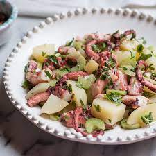 Octopus with baby potatoes, pimentón and olive oil. Octopus And Potato Salad Insalata Di Polpo E Patate Recipe On Food52 Recipe Recipes Food 52 Potatoe Salad Recipe