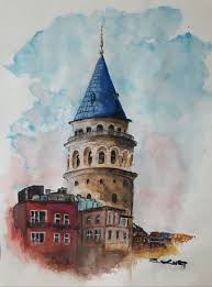 Galata Kulesi Galata Kulesi 2020 Cizim Soyut Suluboya Suluboya Resimler