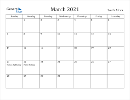 Human rights day 2 april: March 2021 Calendar South Africa