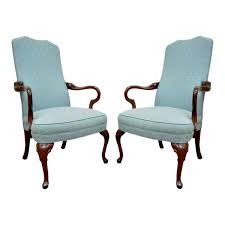 Pair Ethan Allen Usa Vintage Queen Anne Library Office Lounge Fireside Arm Chair Chair Interior Furniture Queen Anne Furniture