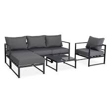 salon de jardin 5 places acatium en aluminium design et modulable coussins epais structure ensemble canape fauteuil sans accoudoir table et chaises de jardin