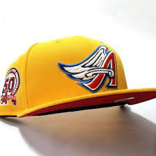 Anaheimangels 50th Anniversary 59fifty Fitted Neweracap In Gold With Redunderbrim Ecapcity Fitted Hats Hats New Era 59fifty