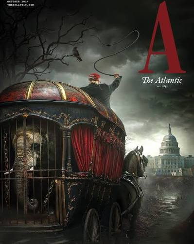 Something wicked this way comes: The cover of the October issue of  @theatlantic is a striking visual warning. “The illustrator #justinmetz  borrowed the visual language of old Ray Bradbury and Stephen King