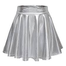 urban coco womens shiny flared pleated mini skater skirt xl silver