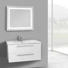 Get 5% in rewards with club o! Acf Da93 By Nameek S Dadila 33 Inch Glossy White Wall Mount Bathroom Vanity Set 2 Drawers Lighted Mirror Included Thebathoutlet