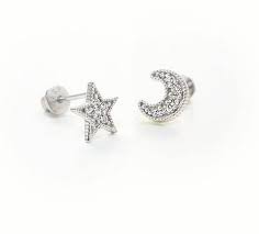 Two tone blue dolphin stud earrings for girls in sterling silver $ 9.99. Cubic Star Moon Screwback Earrings 925 Sterling Silver Cubic Etsy Screw Back Earrings Earrings 925 Sterling Silver