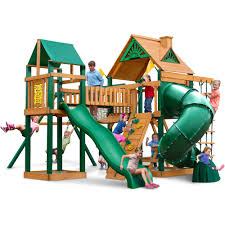 Gorilla Playsets Catalina Wooden Swing Set With Clatter Bridge And Tower 3 Swings And Tube Slide Walmart Com Wooden Swing Set Wooden Swings Gorilla Playsets