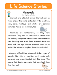 Mammals Life Science Reading Comprehension Worksheet Have Fun Teaching