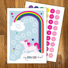 printable unicorn kids reward chart with reward stickers