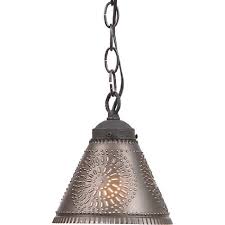 Punched Tin Pendant Shade Light Handcrafted Chisel Pattern Hanging Lam Saving Shepherd