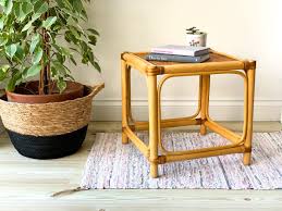 Bamboo Cane Side Table With Rattan Rattan Side Table Etsy In 2020 Rattan Side Table Side Table Decor Side Table