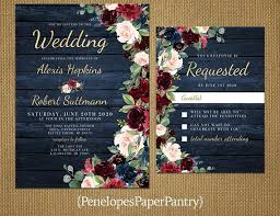 Rustic Navy Floral Fall Wedding Invitation Burgundy Blush Navy Blue Roses Barn Wood Gold Print Shimmery Printed Invitation Wedding Set Fall Wedding Invitations Wedding Invitations Fall Wedding