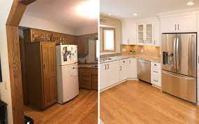 Grey and blue kitchen cabinets. Updating Oak Cabinets Doors Floors Trim Living With Oak 101 New Spaces Remodeling Twin Cities