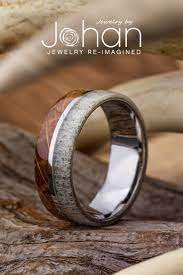 Whiskey Barrel Oak Ring With Deer Antler Inlay 3330 In 2021 Wooden Wedding Ring Antler Wedding Band Rose Gold Engagement Ring Vintage