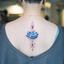 Blue Lotus Flower Tattoo On The Upper Back By Nando Done In Seoul Blue Lotus Tattoo Blue Flower Tattoos Lotus Flower Tattoo