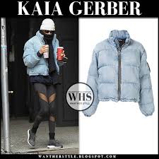 Kaia Gerber In Light Blue Puffer Jacket In Nyc On December 11 Blue Puffer Jacket Puffer Jacket Outfit Puffer Jackets