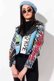 Azalea Wang Band Of Misfits Blue Tiger Moto Jacket Jackets Fashion Fashion Fabric