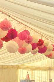Multiple Pink Shades Paper Lanterns Pom Poms And Honeycomb Balls For A Marquee Wedding Paper Lanterns Wedding Marquee Decoration Paper Lanterns