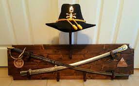 Custom Crossed Sabers With Stetson Holder Wall Display 18 H X 42 W X 15 D W Dark Walnut Stain Wall Display Display Homes Sword Display Ideas