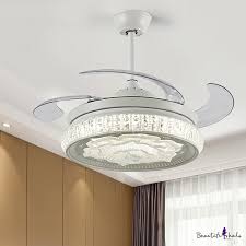 Simple Rose Ceiling Fan Light Faceted Crystal Led White Semi Flush Mount Lamp With Remote Control Wall Control Remote Wall Contro Takeluckhome Com