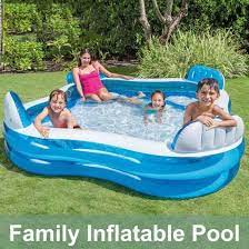 Turbo splash water zone mega water park. Rectangular Inflatable Pool With Seats Cup Holder Family