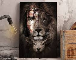 Lion lamb sky jesus god holy spirit bible. Lion And Lamb Print Etsy