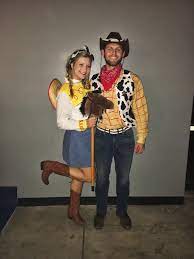 Sheriff Woody And Jessie The Cowgirl Halloween Costume Cute Couple Halloween Costumes Halloween Costumes To Make Toy Story Halloween Costume