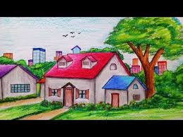 Easy landscape drawing for kids and beginners|learn house and nature simple painting. How To Draw Landscape Scenery With Oil Pastel Step By Step Easy Draw By Mukta Easy