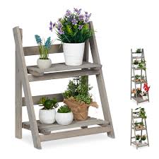 Details About Blumentreppe Blumenregal Pflanzentreppe Leiterregal Blumenleiter Holz Grau