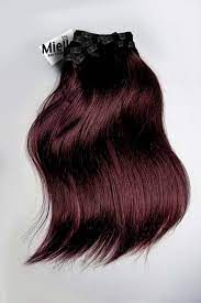 Clip in human hair extensions. Sherry Red 8 Piece Clip In Extensions Straight Human Hair Miellee Hair Company