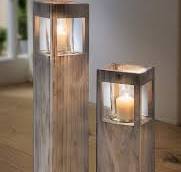 Dekoleidenschaft Windlicht-Säule “Shabby-Charme” groß, 70 cm hoch, aus Holz  & Glas, Dekosäule mit Kerzenglas, Bodenwindlicht, Holzsäule, Kerzensäule